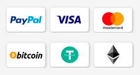 Methods of payments: Paypal, bank cards, cryptocurrency